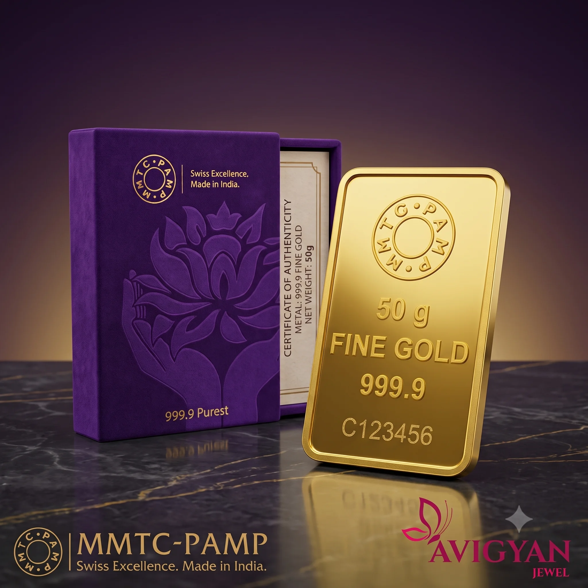 MMTC-PAMP Lotus Gold Bar 50g 999.9