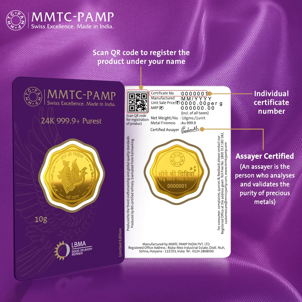 MMTC-PAMP Purest 10g Sone Ki Chidiya Gold Coin - Image 2