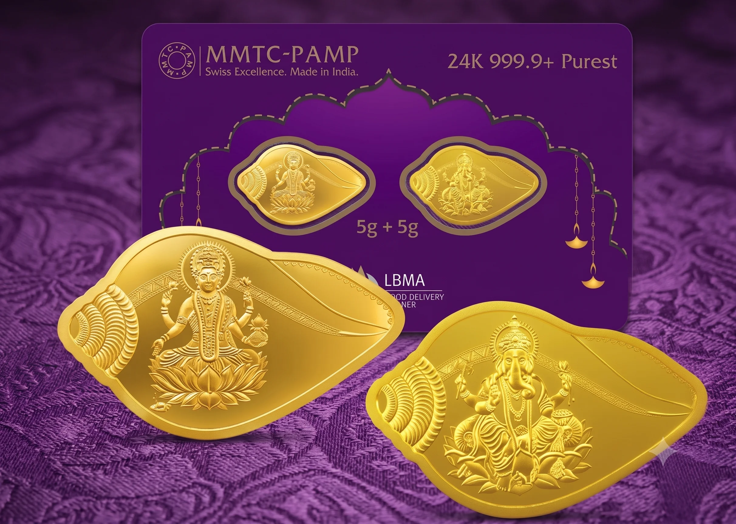 MMTC-PAMP Purest 10g Shankh Ganesh Laxmi Coin Set (5 gm x 2)