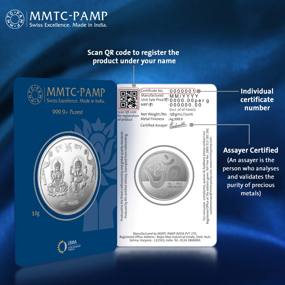 MMTC-PAMP Purest 10g Ganesh Laxmi Silver Coin - Image 1