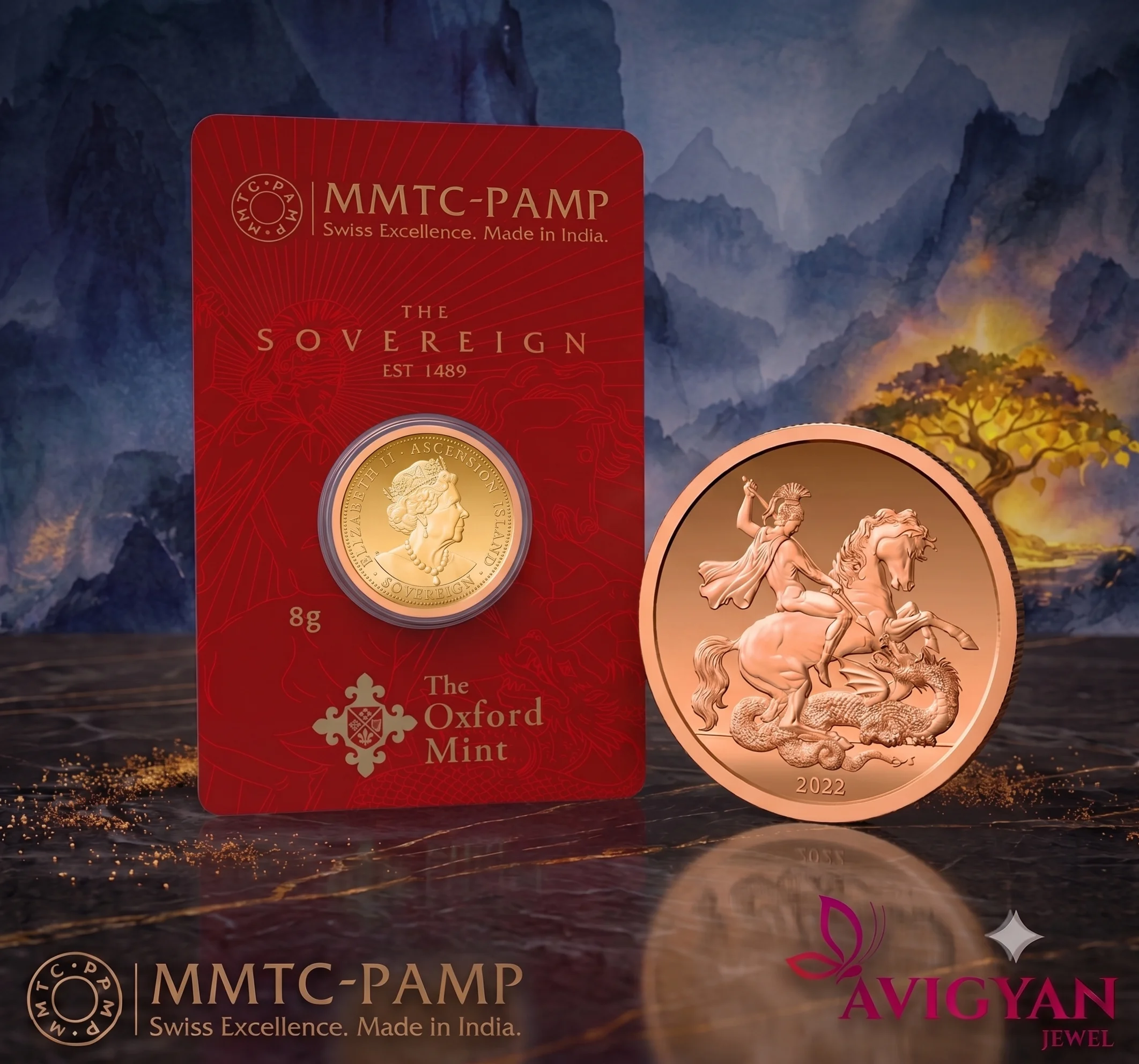 MMTC-PAMP 8g 22K (916.7) Oxford Mint Sovereign Gold Coin | BIS Hallmarked | Certified Gold Coin
