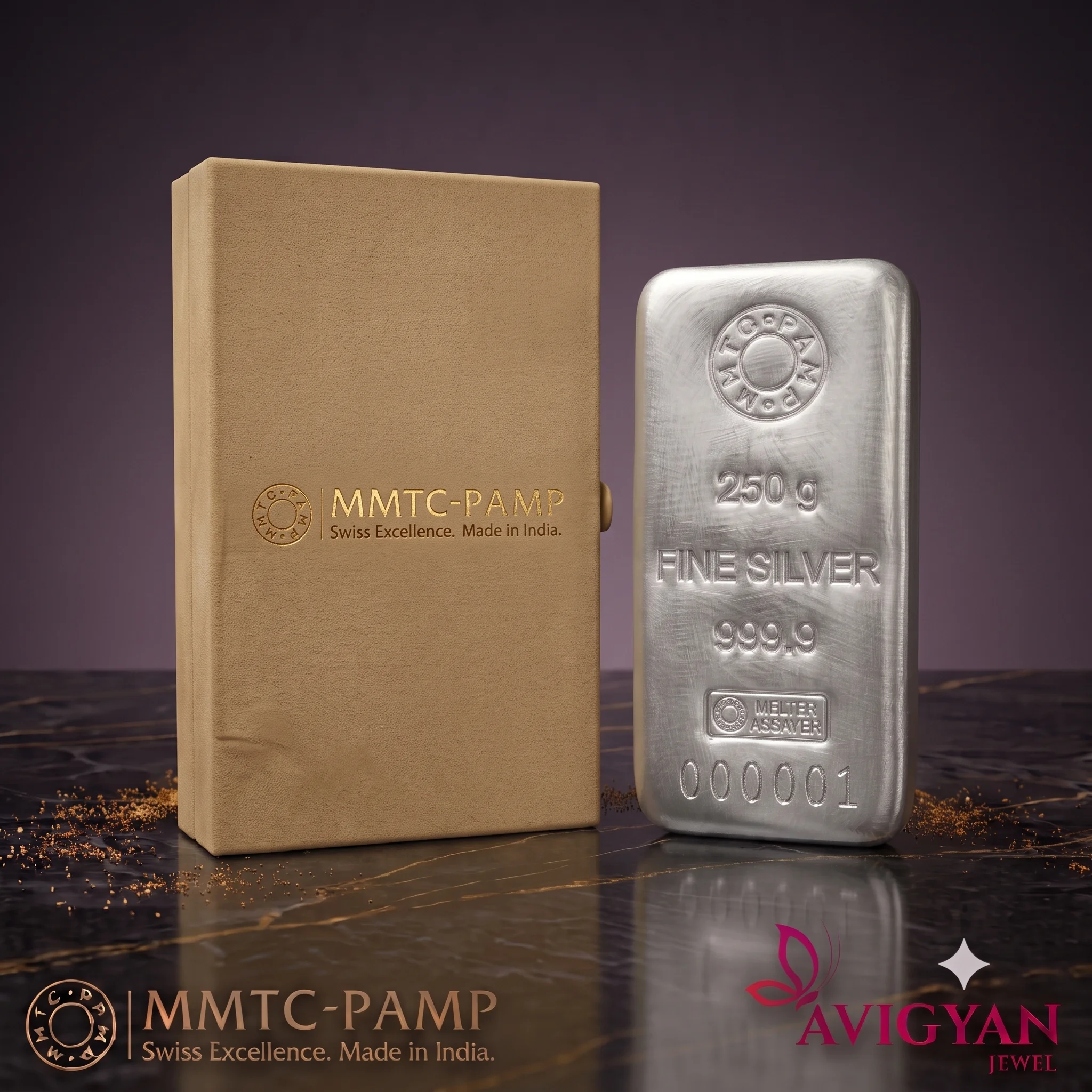 MMTC-PAMP Purest 250g Cast Silver Bar 999.9+ | LBMA Accredited | Investment Grade Fine Silver Bar
