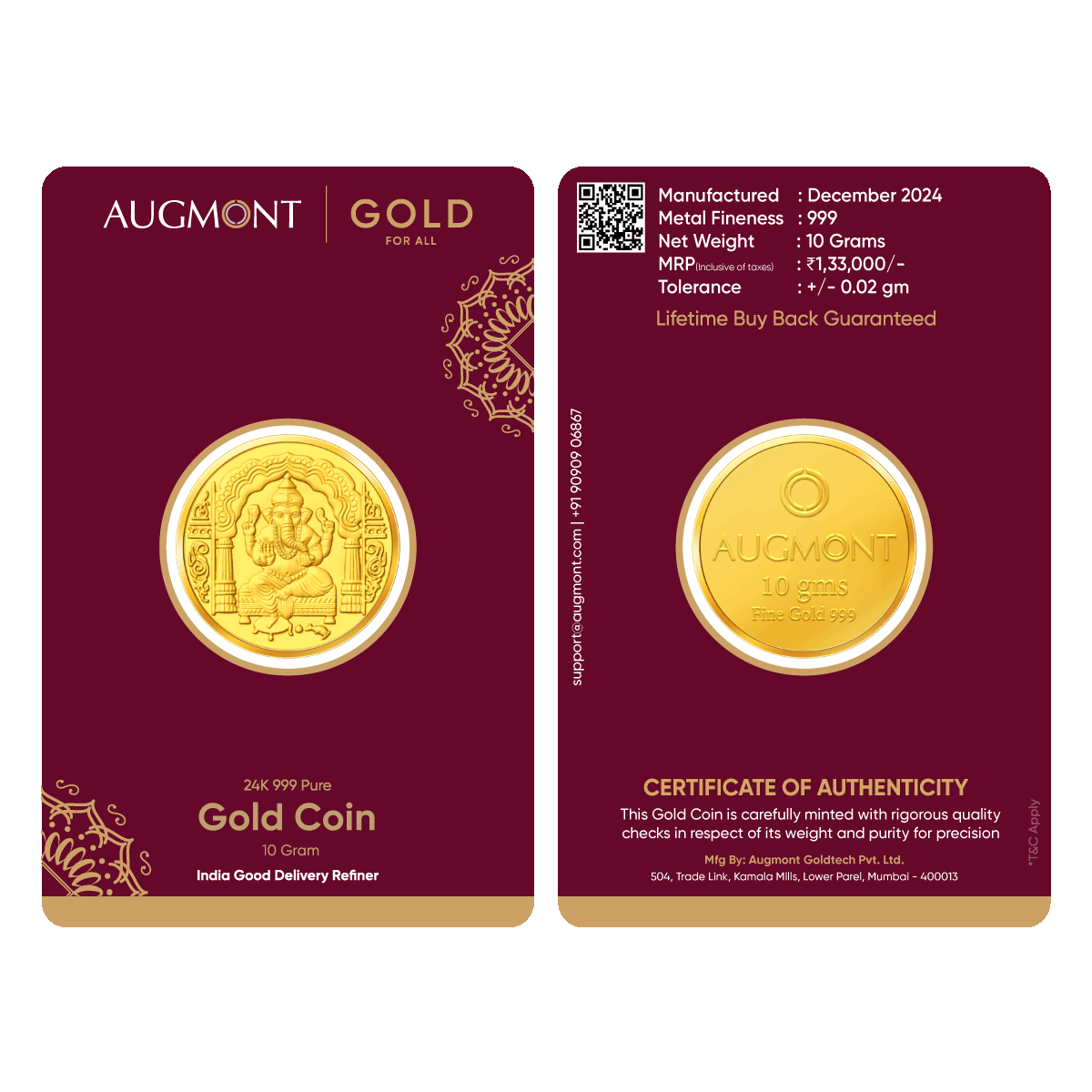 AUGMONT 10g 999 Gold Coin - Image 1